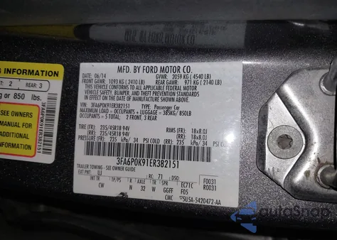 2014 Ford Fusion Titanium из США, поврежденный, VIN 3FA6P0K91ER382151